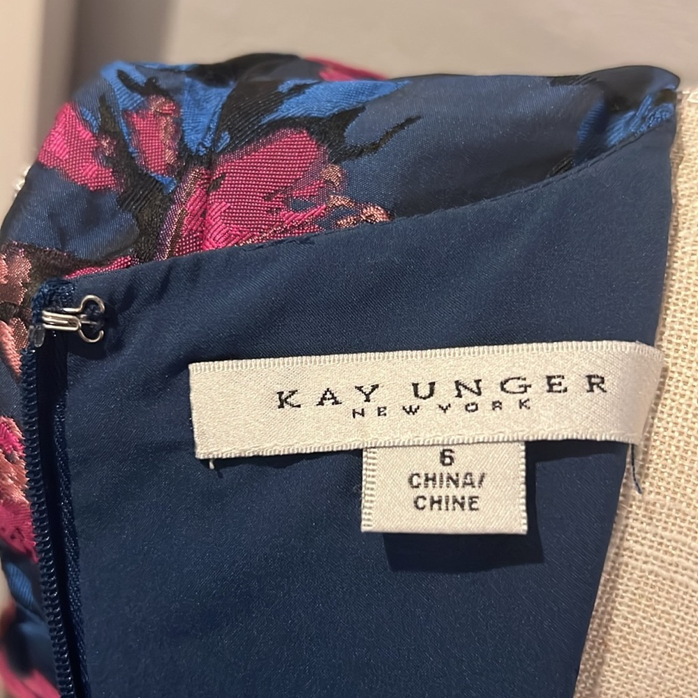 Kay Unger Navy Floral Midi Dress with Pink Floral Print - Picture 8 of 10